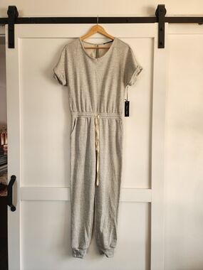 Roolee Grey Knit Jumpsuit with Drawstring Waist
